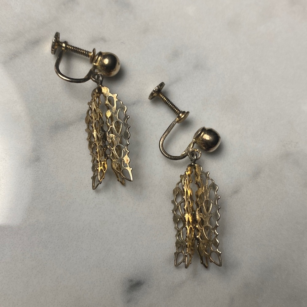 Clip on filigree lightweight gold plated sterling silver earrings